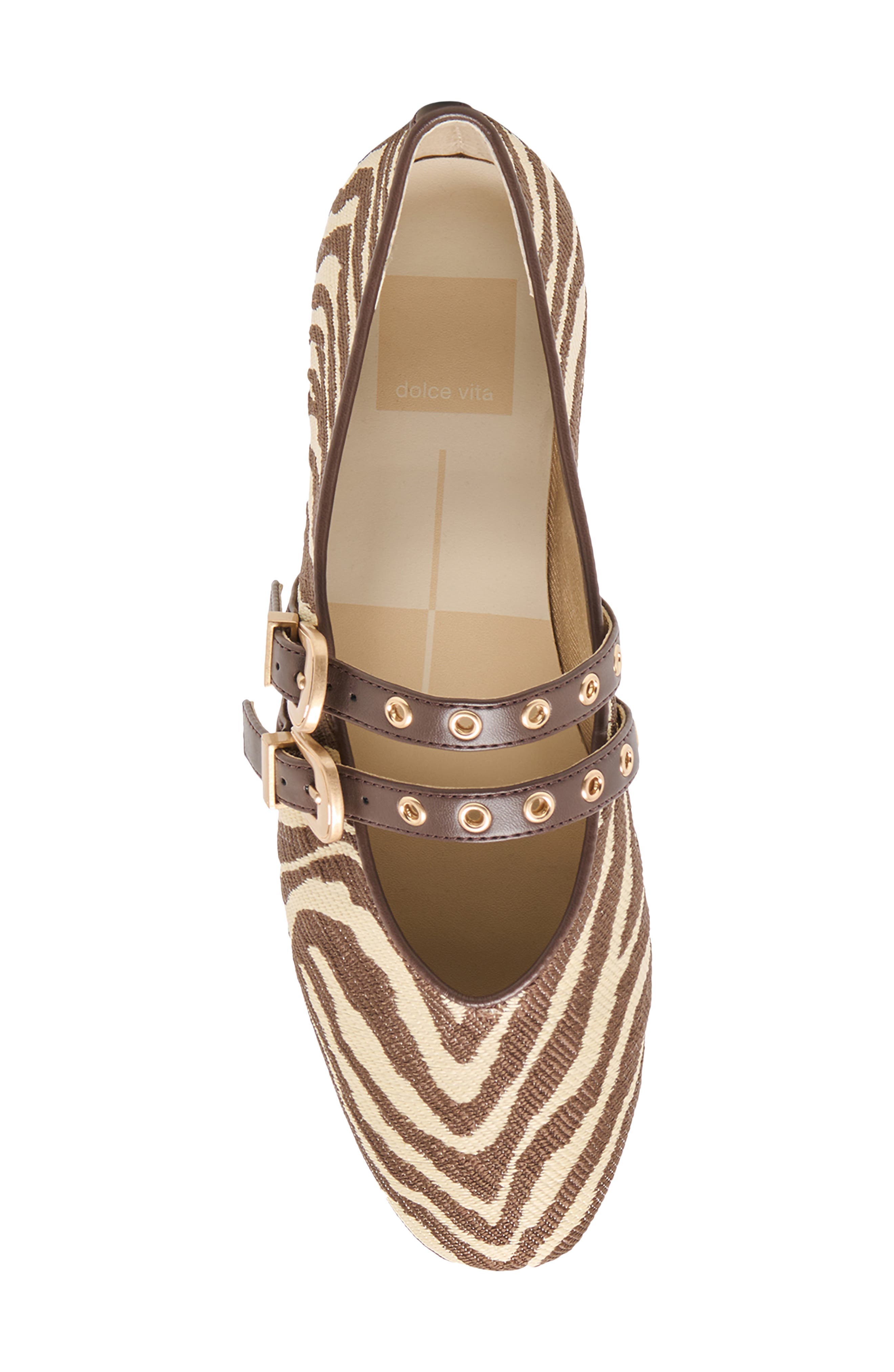 Baylee Grommet Mary Jane Flat, Alternate, color, BEIGE ZEBRA RAFFIA