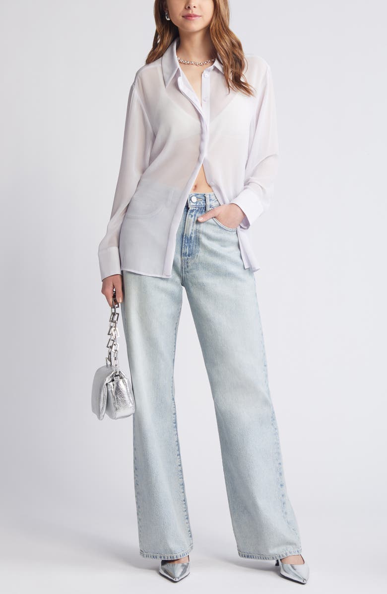 Open Edit Oversize Semisheer Button-Up Shirt, Alternate, color, Purple Puff