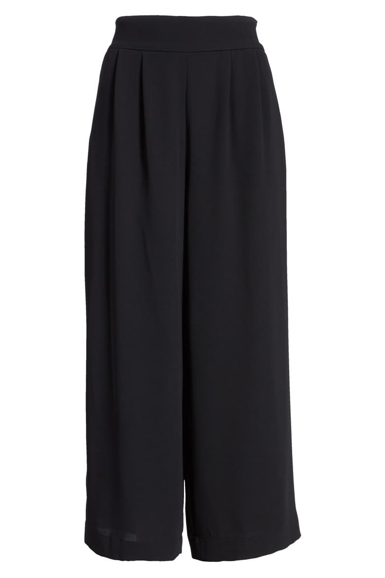 Wide Leg Crepe Trousers, Alternate, color, RICH BLACK
