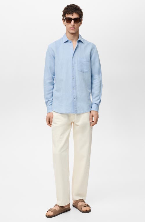 Mango Classic Fit Linen & Cotton Button-up Shirt In Sky Blue
