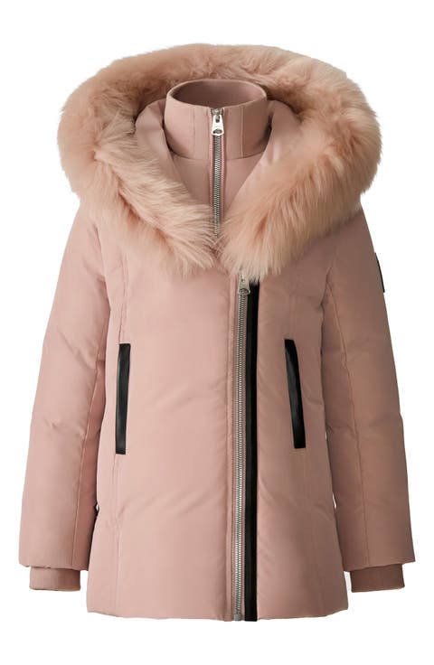 Kids' Leelee Genuine Shearling Trim Hooded Down Puffer Coat (Toddler, Little Kid & Big Kid)