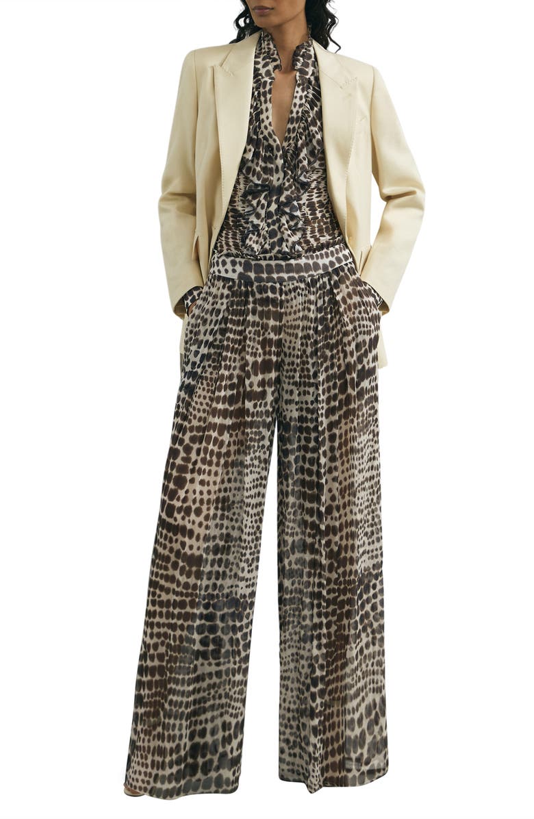 Reiss Aurelie Wide Leg Animal Print Pants, Alternate, color, Chocolate