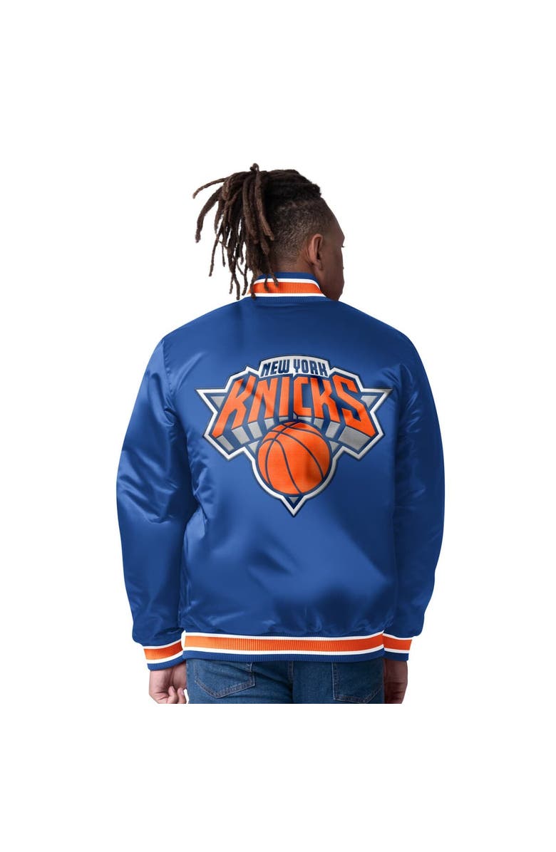 STARTER Men's Starter Blue New York Knicks Reversible Satin Full-Snap Varsity Jacket, Alternate, color, Blue