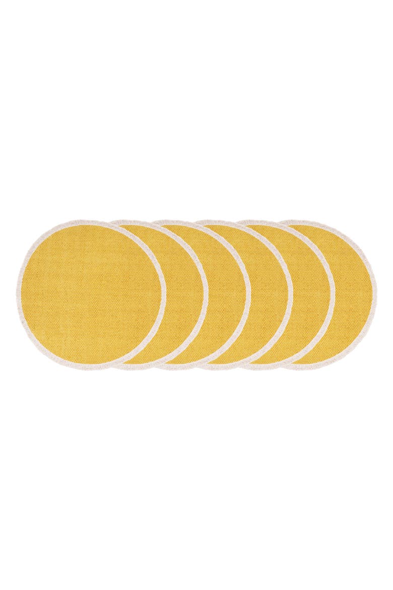 Fringed Dandelion Round Placemats Set of 6 15", Main, color, Yellow
