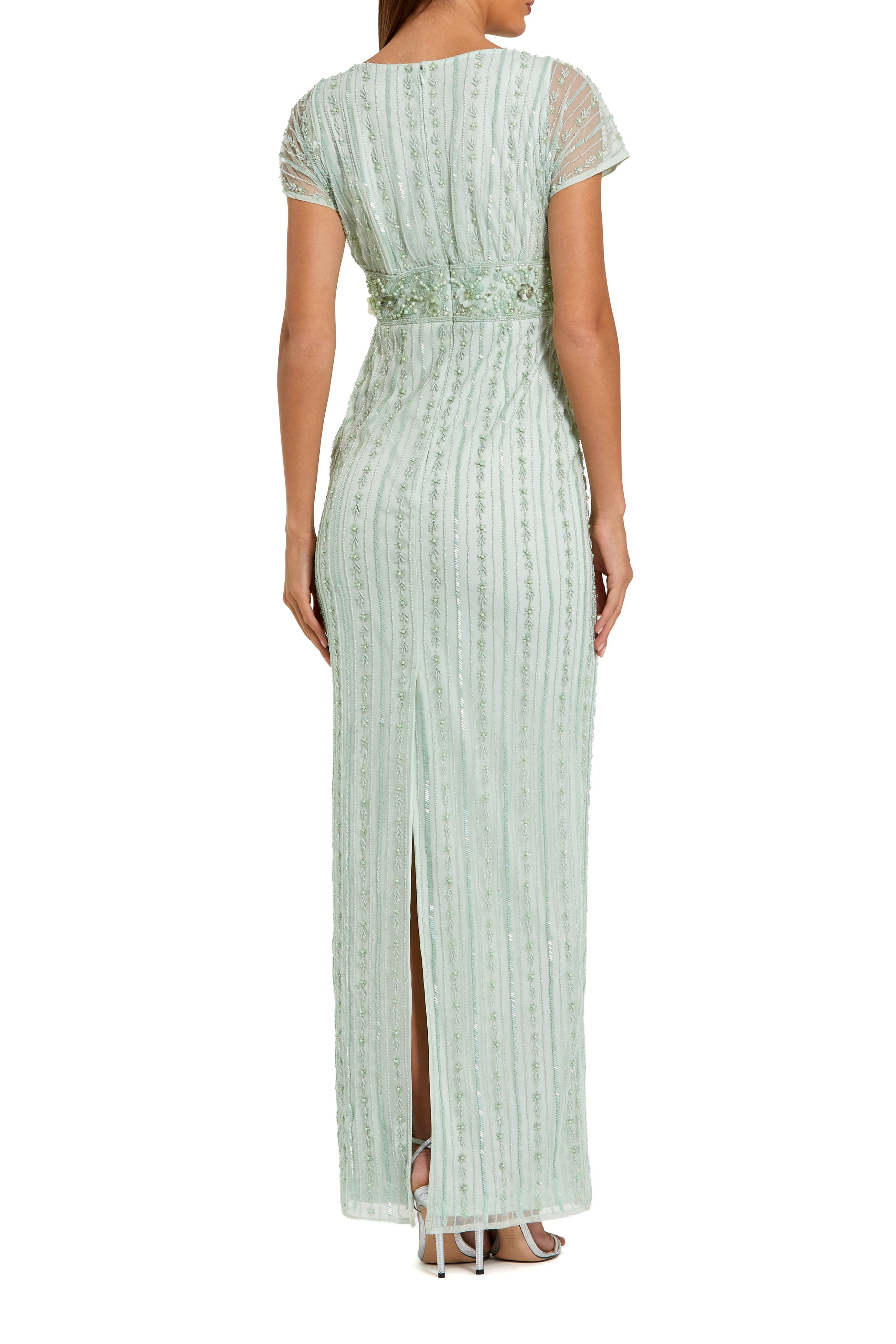 Beaded Blouson Short Sleeve Column Gown - image 2