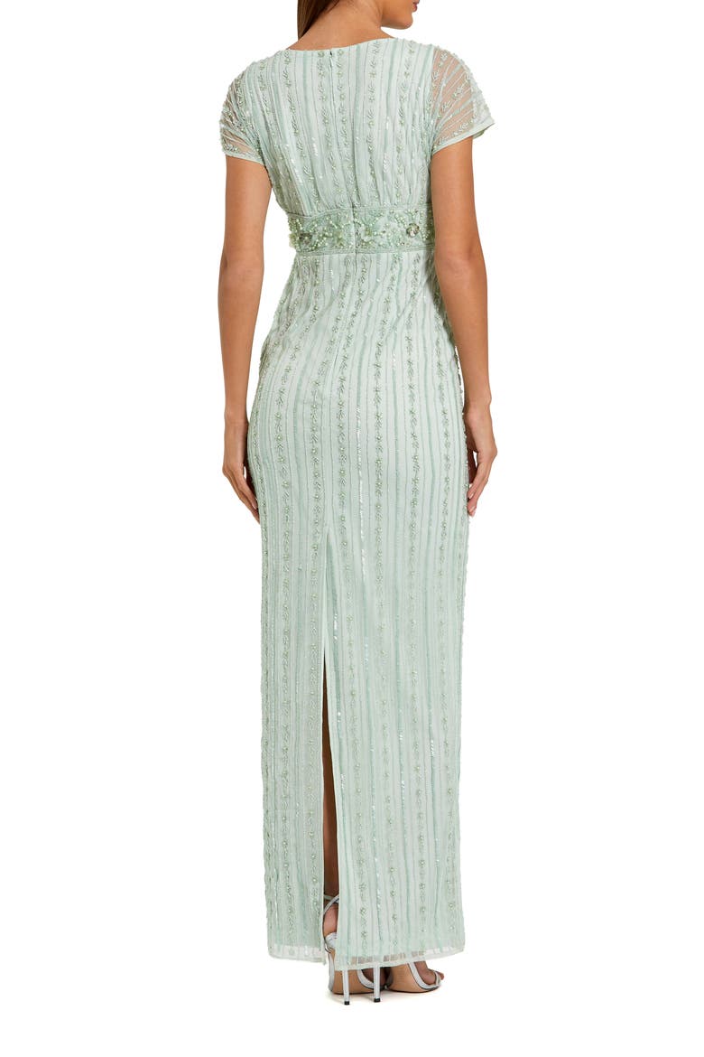 Beaded Blouson Short Sleeve Column Gown, Alternate, color, Sage