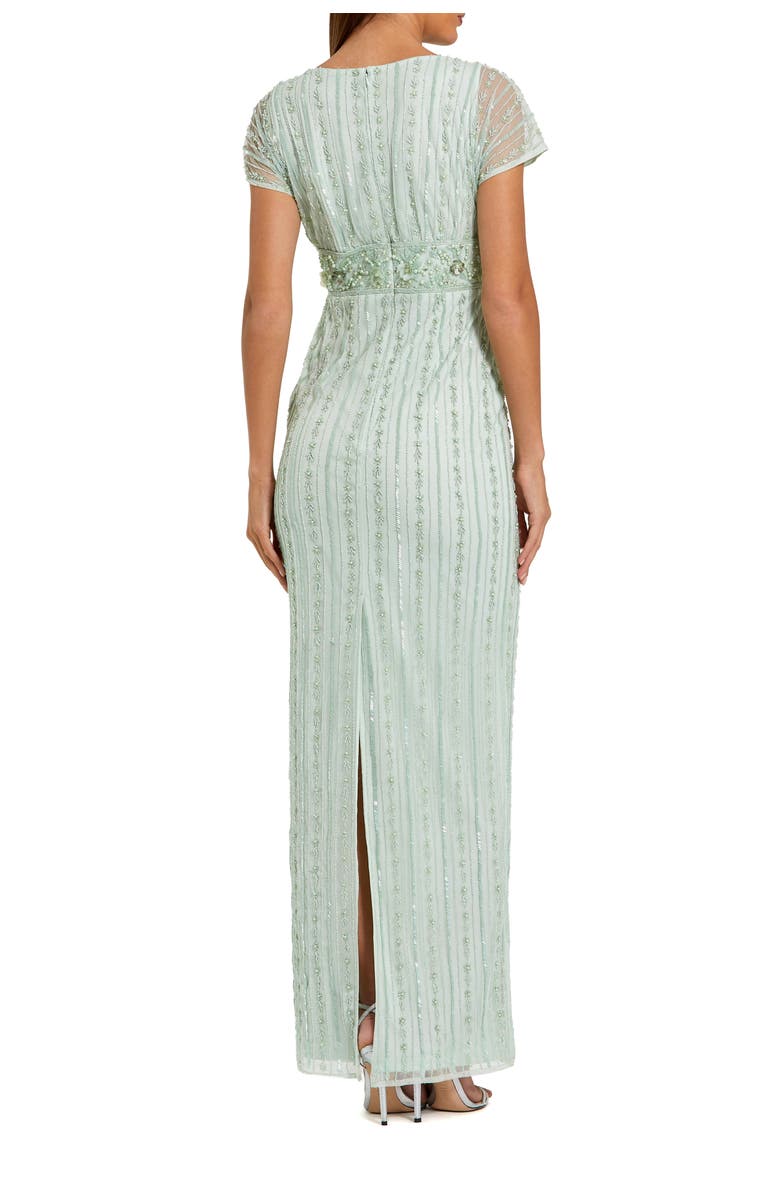 Mac Duggal Beaded Blouson Short Sleeve Column Gown, Alternate, color, Sage
