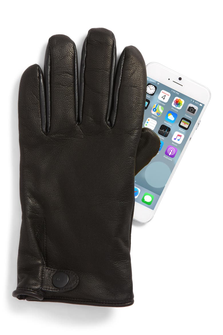 Leather Smart Gloves, Alternate, color, BLACK