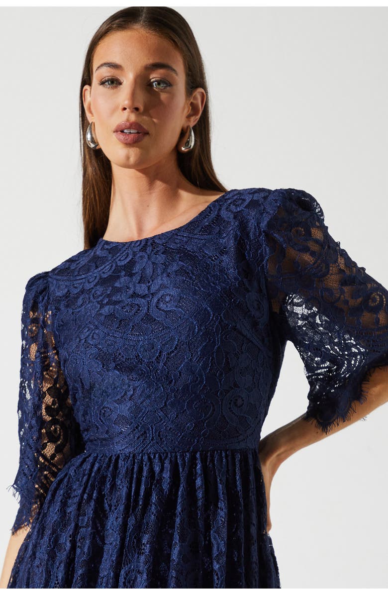 Coast Lace Short Sleeve Midi Dress, Alternate, color, Navy