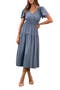 Flutter Sleeve Smocked Chambray Midi Dress