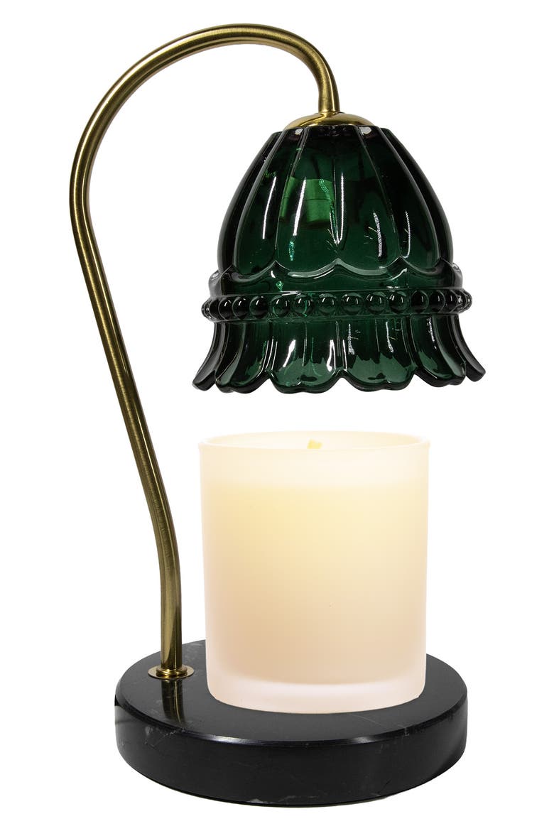 Scalloped Glass Candle Warmer Table Lamp, Alternate, color, DARK GREEN