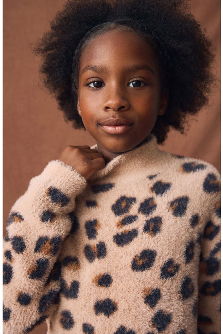 Kids' Leopard Print Knit Sweater, Alternate, color, NEUTRAL