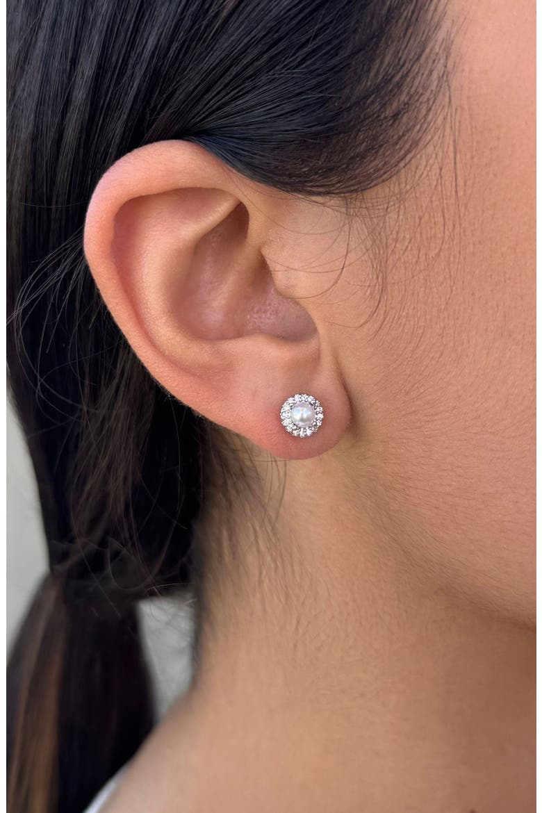 Pavé Halo Freshwater Pearl Stud Earrings, Alternate, color, SILVER