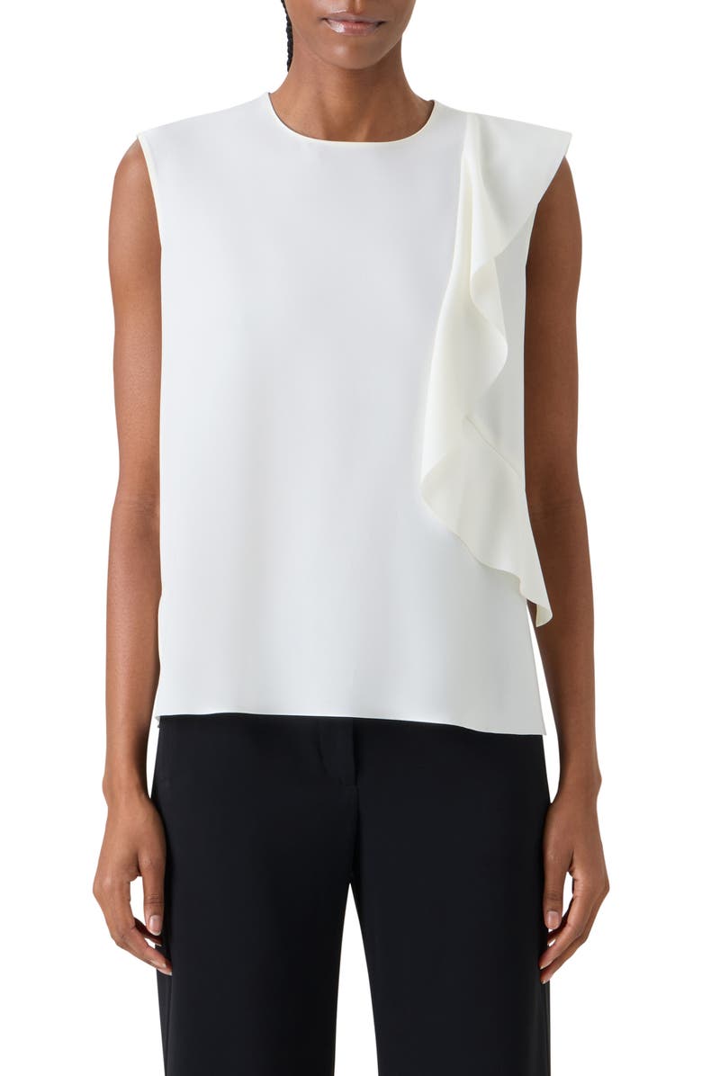 Akris punto Asymmetric Ruffle Laser Cut Crepe Top, Main, color, Cream