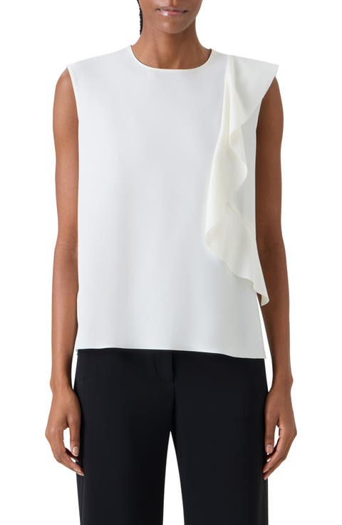 Asymmetric Ruffle Laser Cut Crepe Top