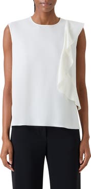 Akris punto Asymmetric Ruffle Laser Cut Crepe Top
