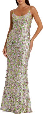 Mac Duggal Sleeveless Floral Paillette Embellished Mesh Gown