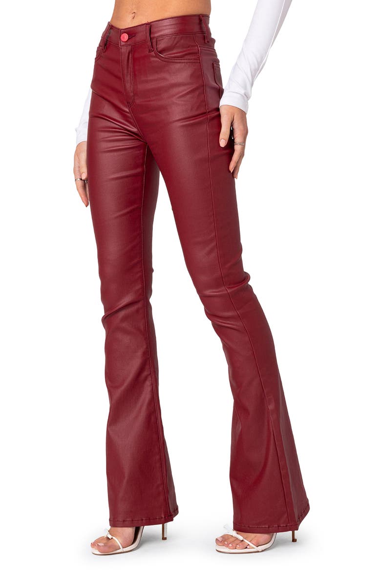 EDIKTED Luna Faux Leather Flare Pants, Alternate, color, Burgundy