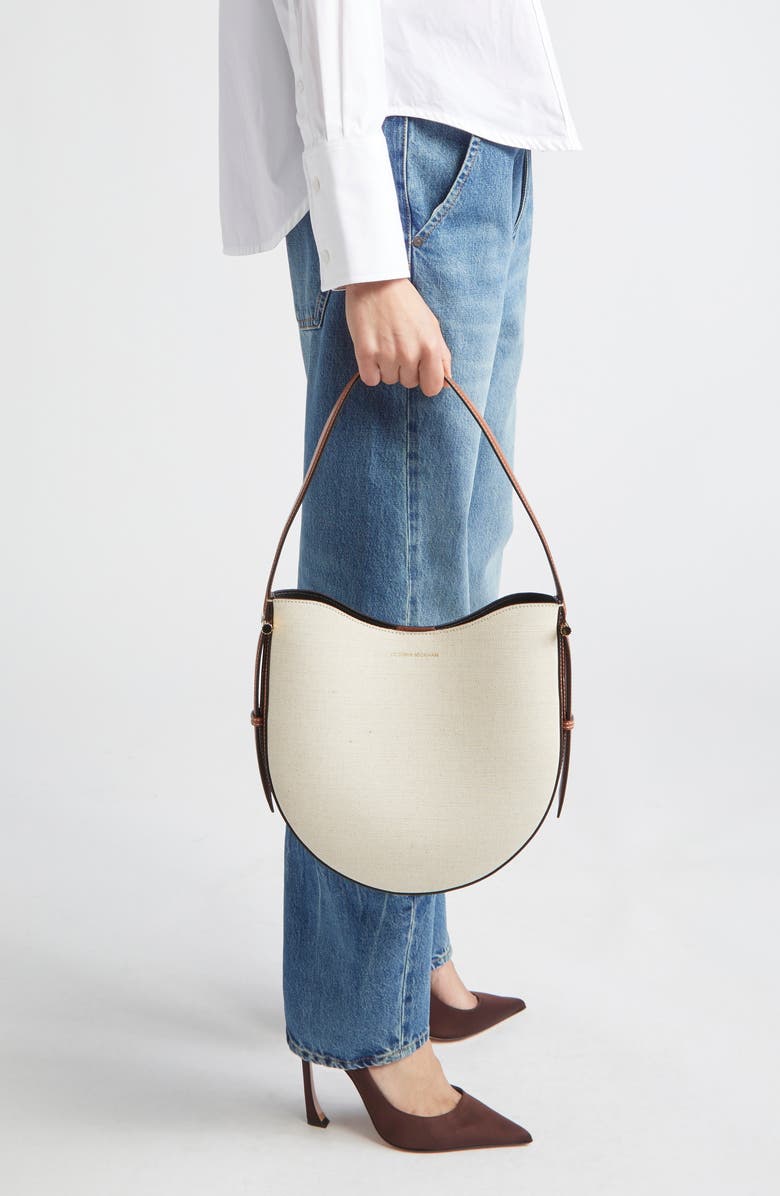 Victoria Beckham Medium The Dia Canvas Hobo Bag, Alternate, color, Tan/ Ivory