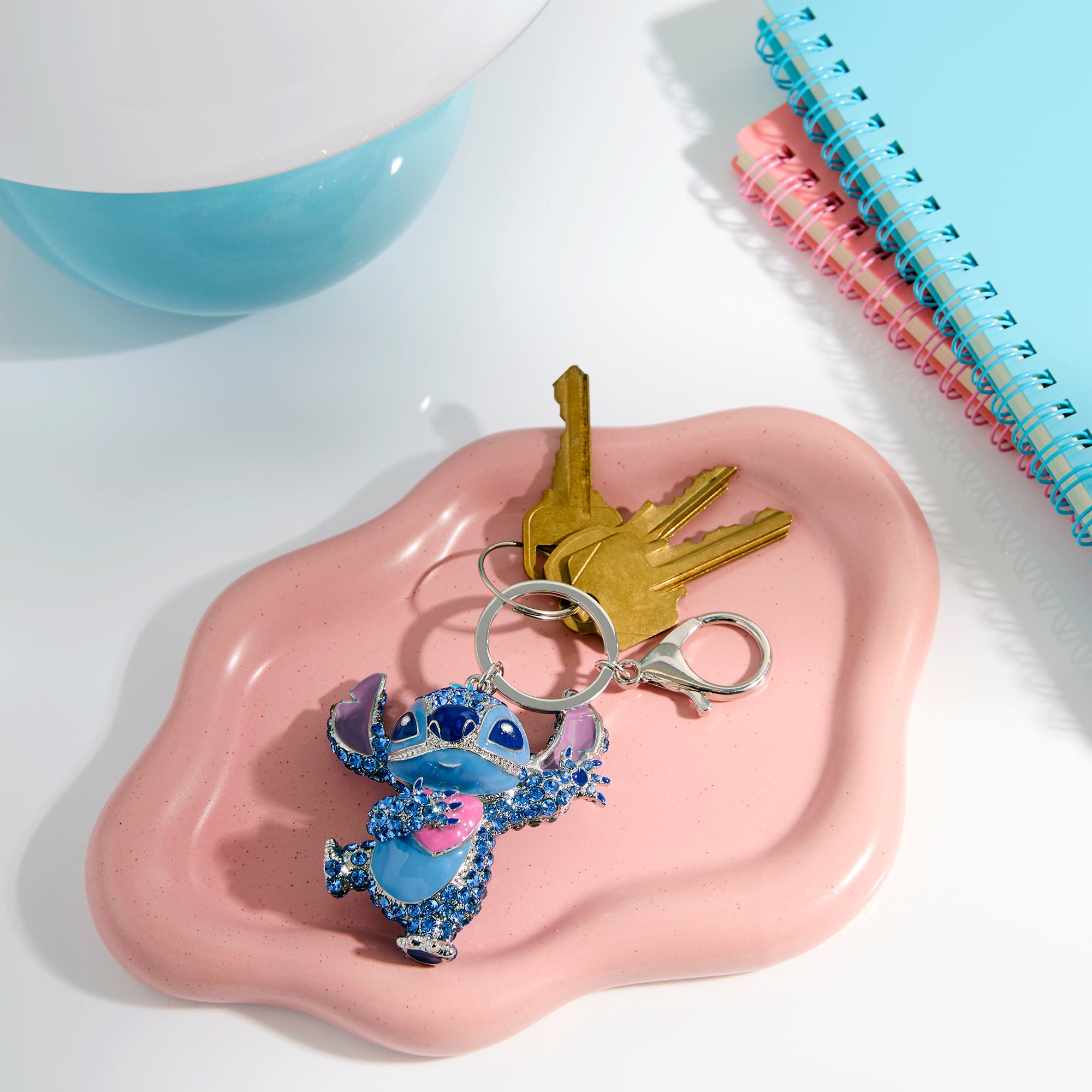 Disney Stitch Sparkle Charm Heart Keychain, Alternate, color, Blue/Pink