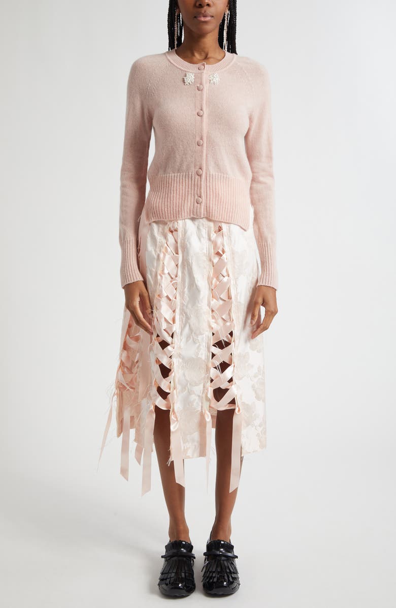 Simone Rocha Embellished Cashmere Cardigan, Alternate, color, Rose/ Pearl