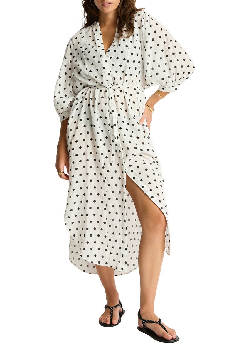 Sea Level Dottie Long Sleeve Cover-Up Dress, Main, color, Coconut