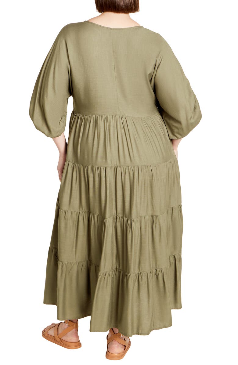 City Chic Jenna Tiered Maxi Dress, Alternate, color, Khaki