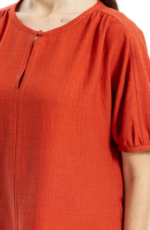 Max Studio Short Sleeve Split Neck Blouse In Orange