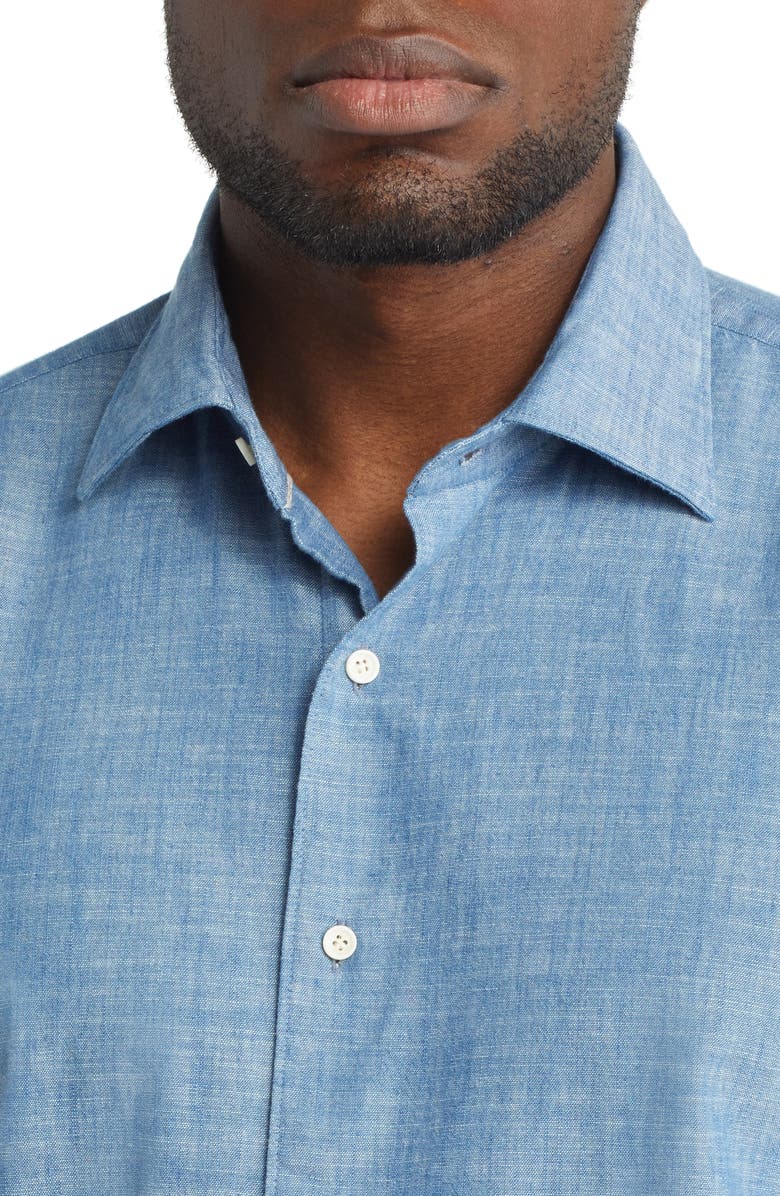 Peter Millar Crown Crafted Selvedge Cotton Chambray Button-Up Shirt, Alternate, color, Light Chambray
