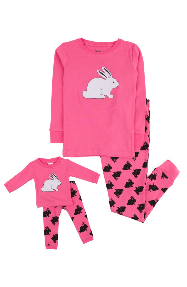 Leveret Girls 2-pc. Cotton Pajamas with Matching Doll Accessory - Spring & Everyday Prints, Main, color, Bunny Pink