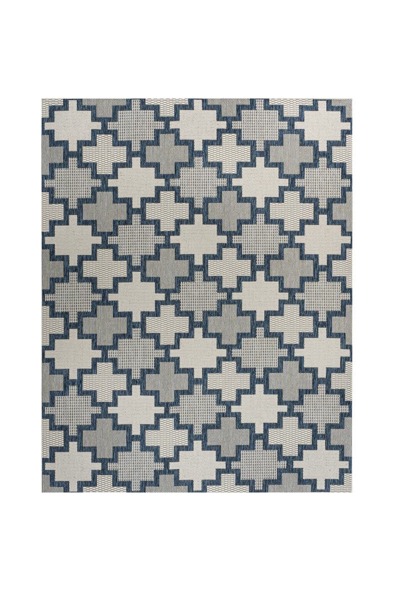 Cyrus Modern Geometric Tile Pattern Indoor/Outdoor Area Rug, Main, color, Navy/Cream