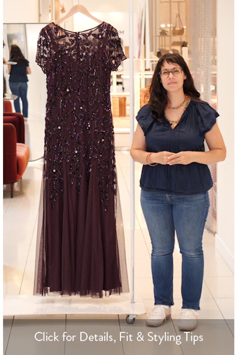 Beaded Floral Godet Gown video