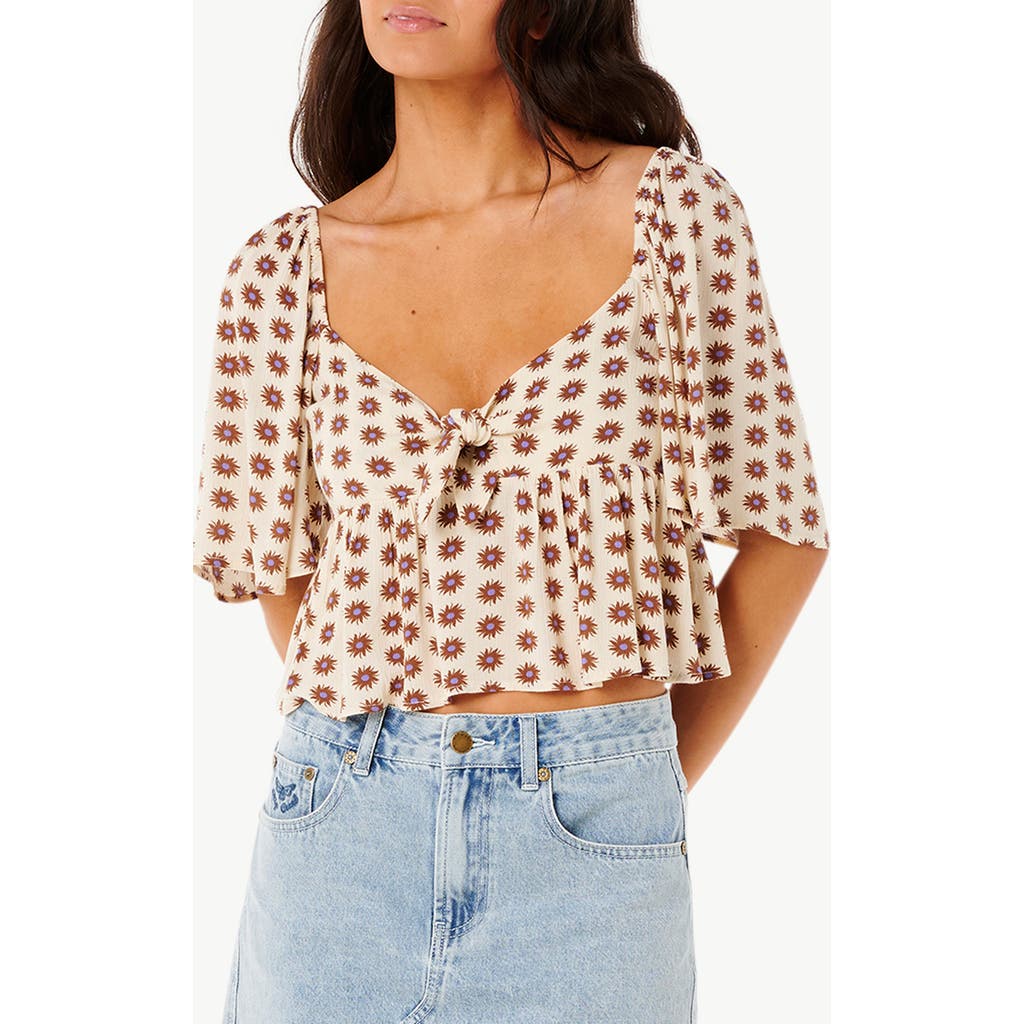 Rip Curl Cala Nights Print Flutter Sleeve Top In Ivory