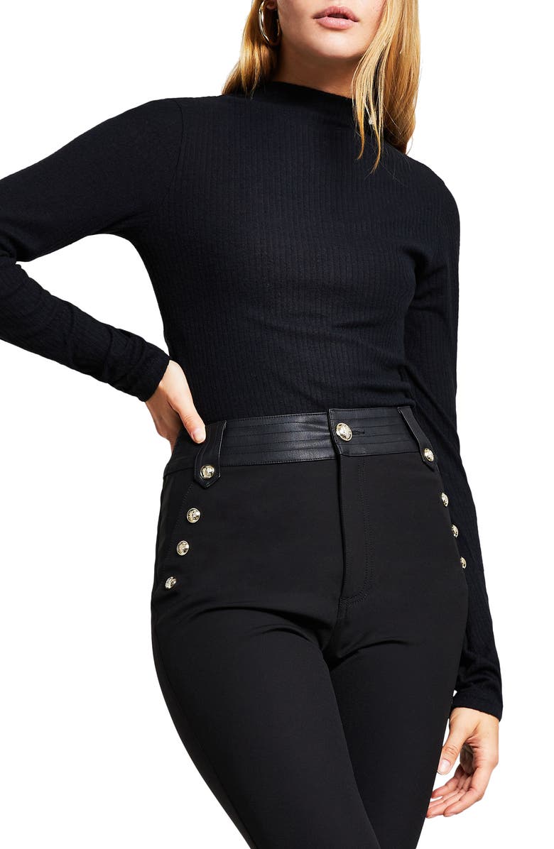 River Island High Neck Long Sleeve Brushed Rib Top, Main, color, 