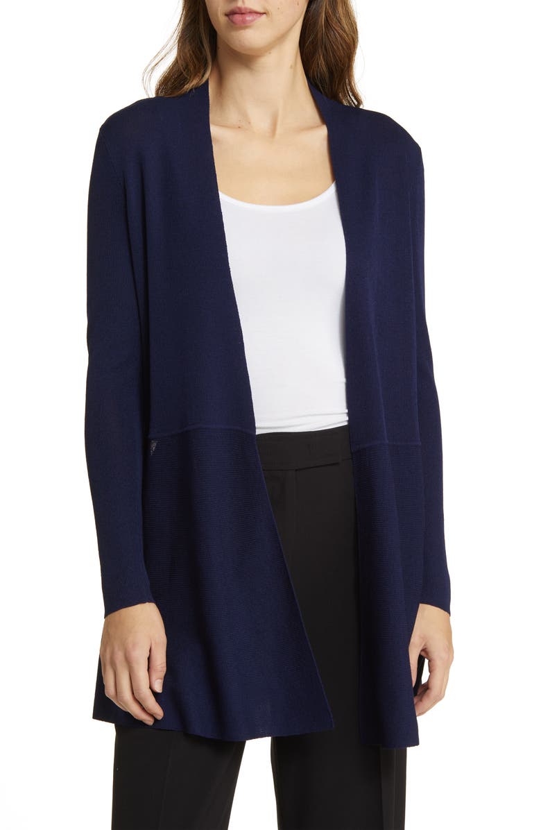 Anne Klein Monterey Peplum Cardigan, Main, color, Distant Mountain