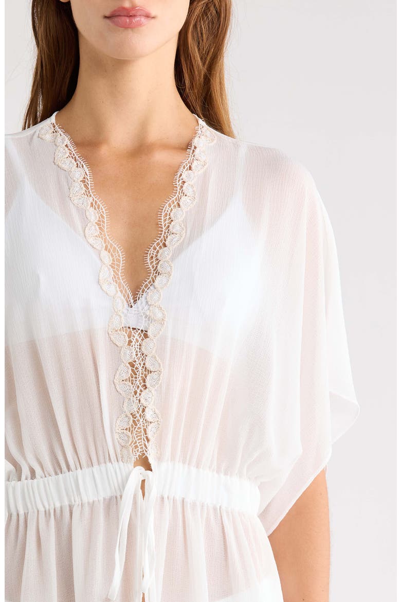 Alisa Lace Trim Cover-Up Dress, Alternate, color, WHITE
