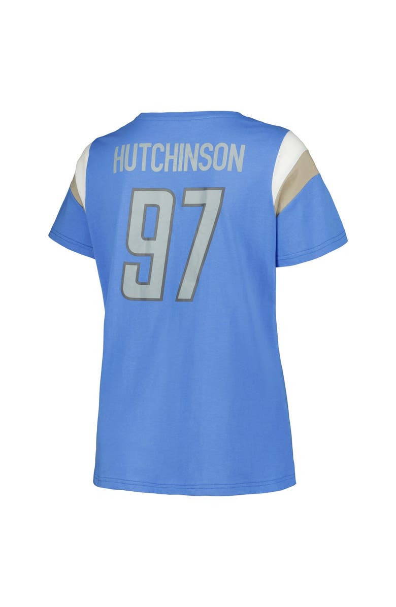 FANATICS Women's Fanatics Branded Aidan Hutchinson Blue Detroit Lions Plus Size Sleeve Stripe Name & Number T-Shirt, Alternate, color,