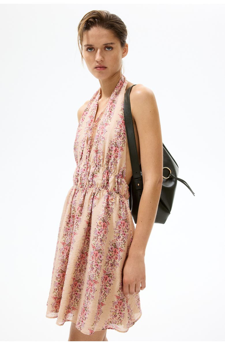 H&M Flared-skirt Halterneck Dress, Alternate, color, Light Dusty Pink/Floral