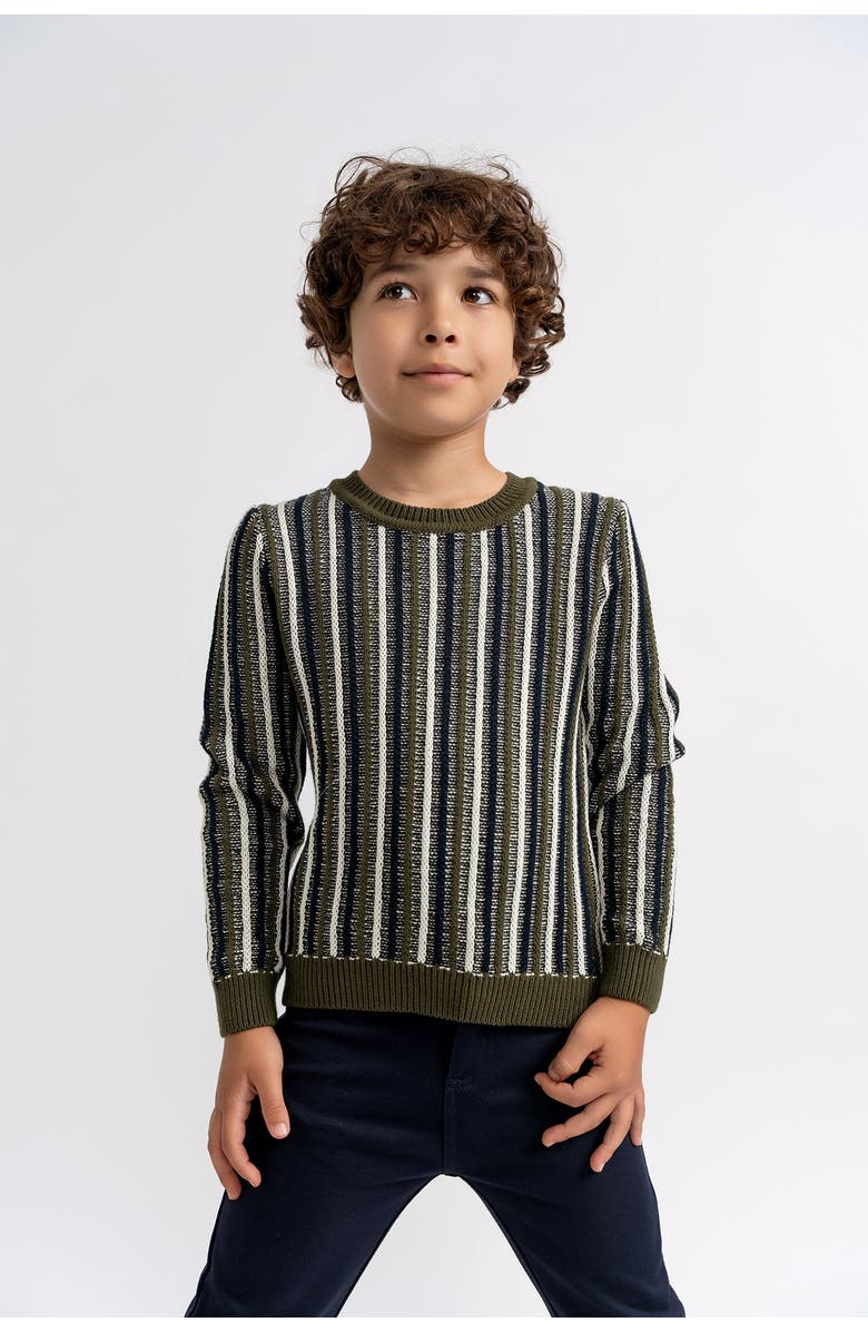 No18 Kids Striped Knit Ribbed Cuffs and Hem Sweater, Alternate, color, Grey
