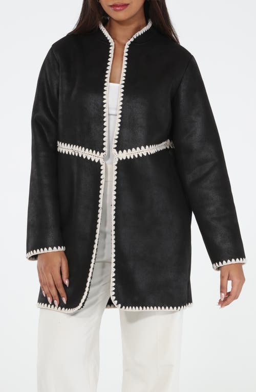 Rain And Rose Water Resistant Faux Suede Coat In Black