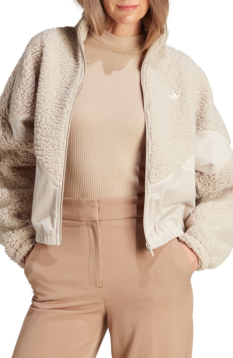 adidas Fleece & Corduroy Zip Jacket, Main, color, 