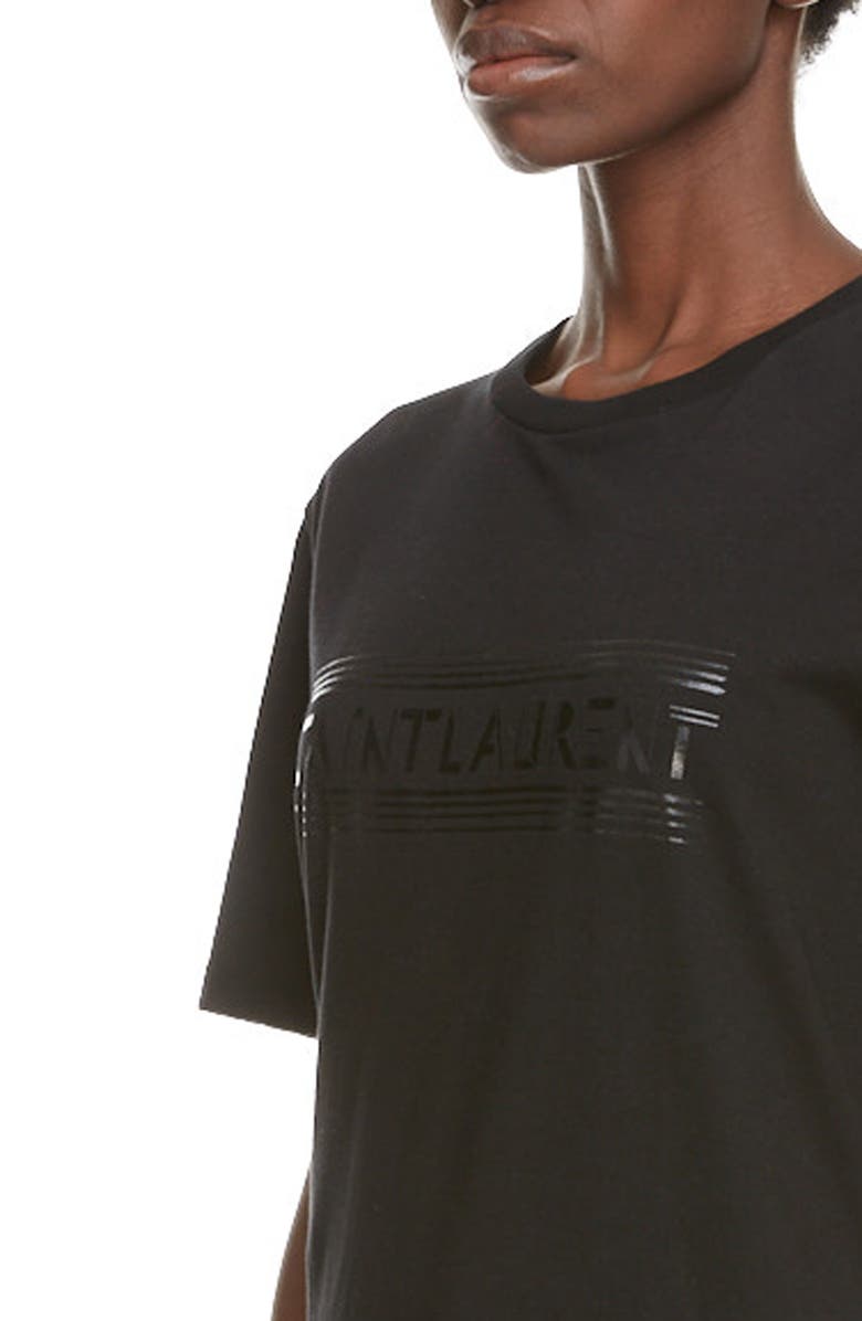 Saint Laurent Tonal Logo Graphic Tee, Alternate, color, Noir/ Noir Brillant