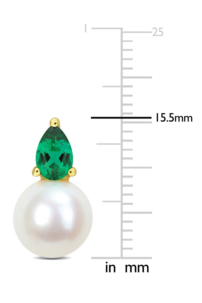 Lab Created Emerald & Freshwater Pearl Stud Earrings, Alternate, color, GREEN