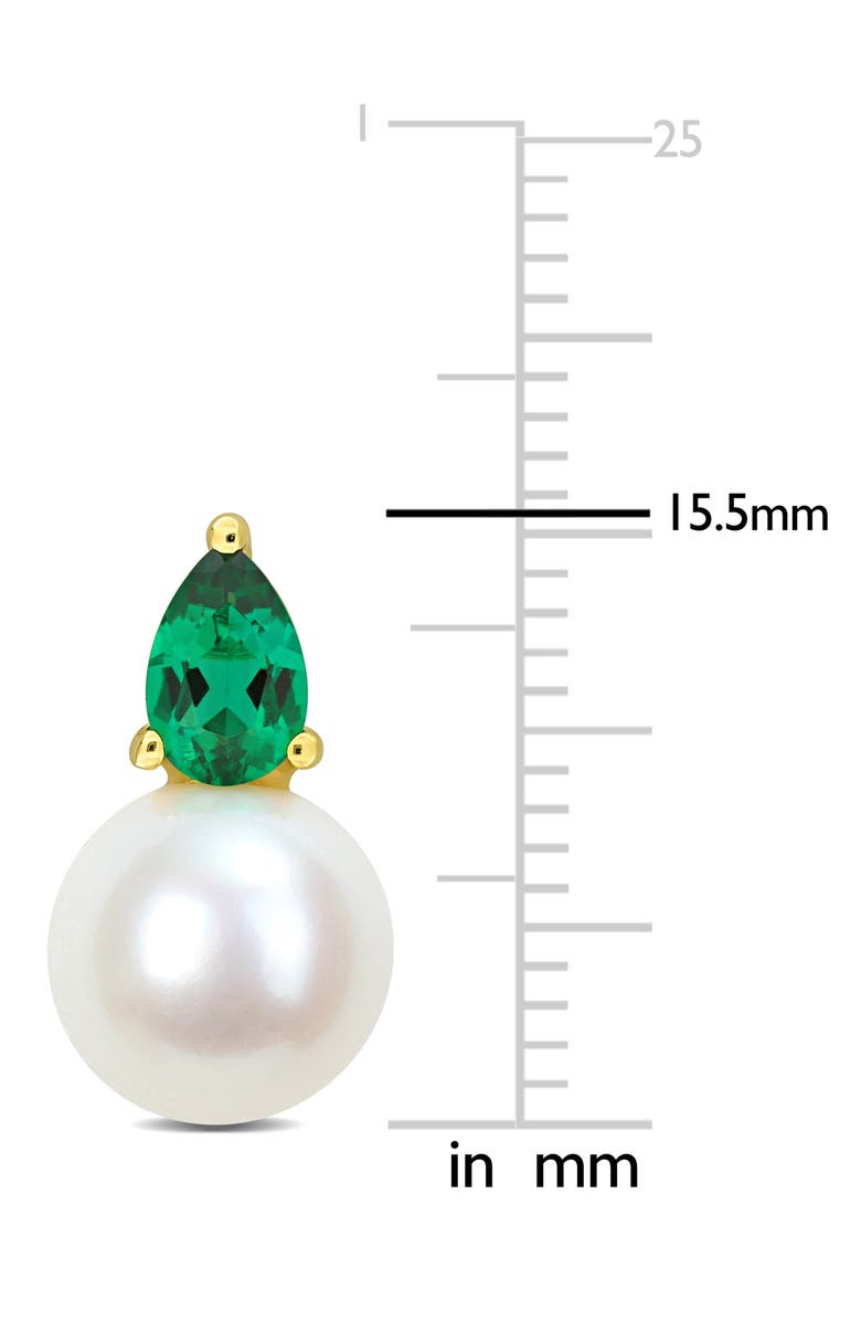 DELMAR Lab Created Emerald & Freshwater Pearl Stud Earrings, Alternate, color, Green
