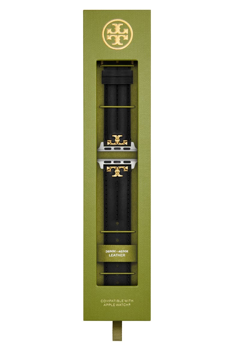 The Kira Leather 20mm Apple Watch® Watchband, Alternate, color, BLACK
