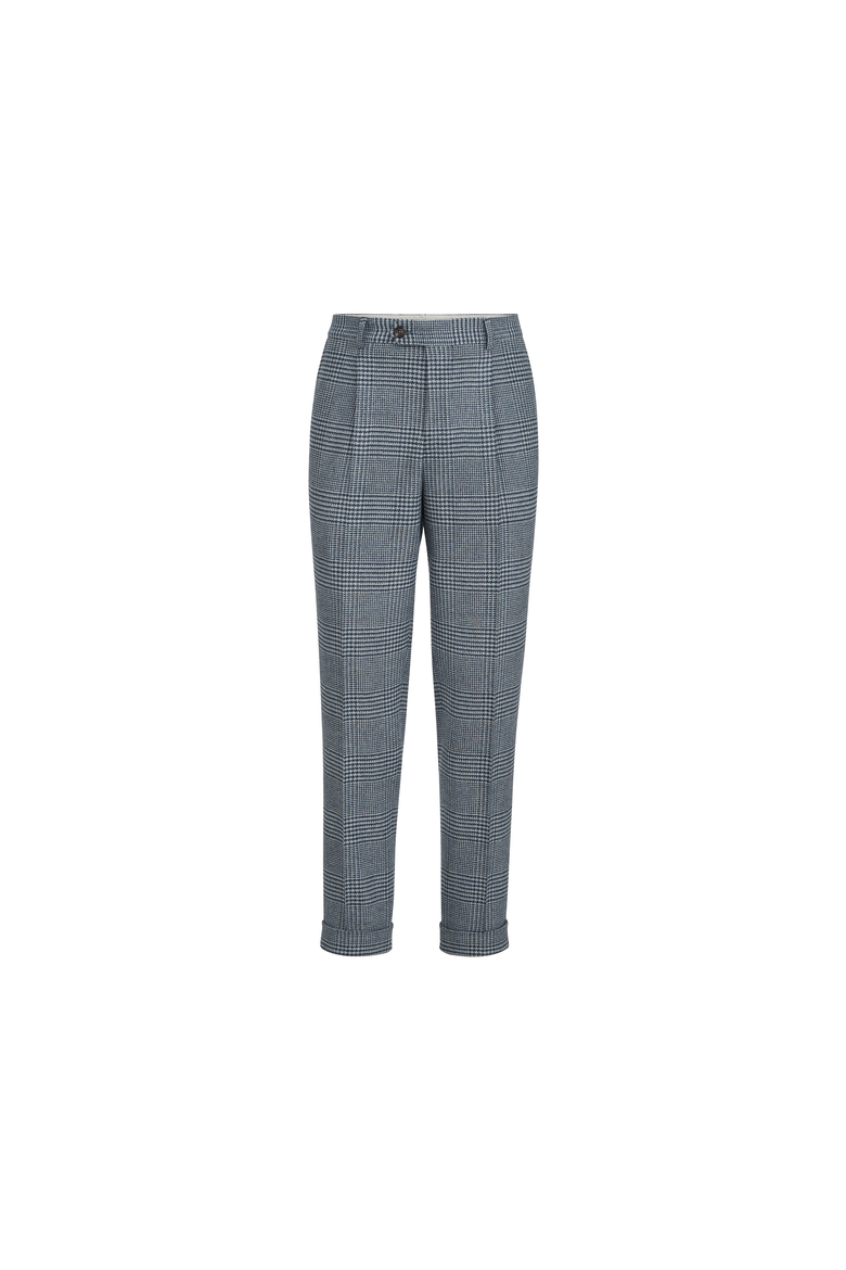 Comfort wool and cashmere Prince of Wales flannel trousers with pleat, Alternate, color, Cerulean