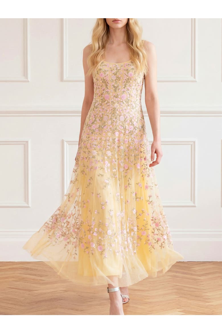 Sylvia Rose Scoop Neck Ankle Gown, Alternate, color, Lemon Sorbet/Pastel
