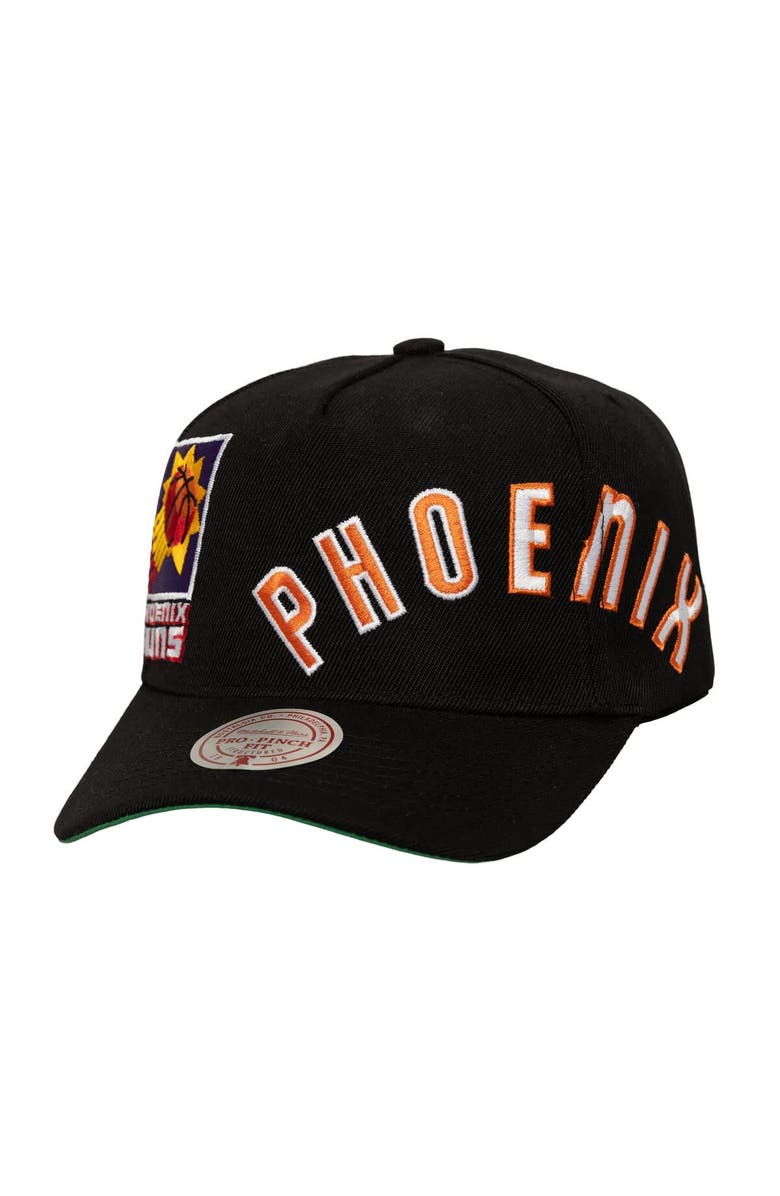 Mitchell & Ness Men's Mitchell & Ness  Black Phoenix Suns Busted Logo Wordmark Wrap-Around Pro Pinch Adjustable Hat, Main, color, Black