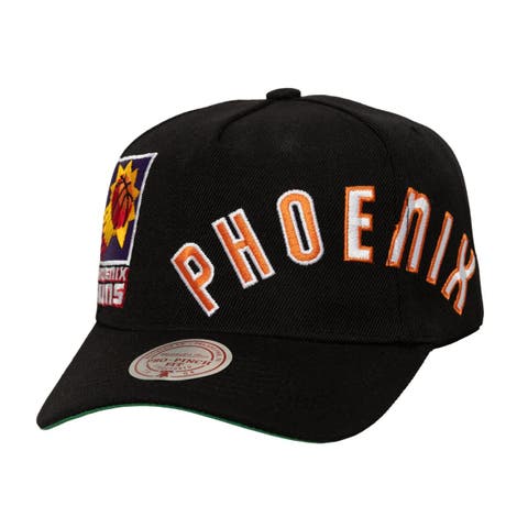 Men's Mitchell & Ness  Black Phoenix Suns Busted Logo Wordmark Wrap-Around Pro Pinch Adjustable Hat