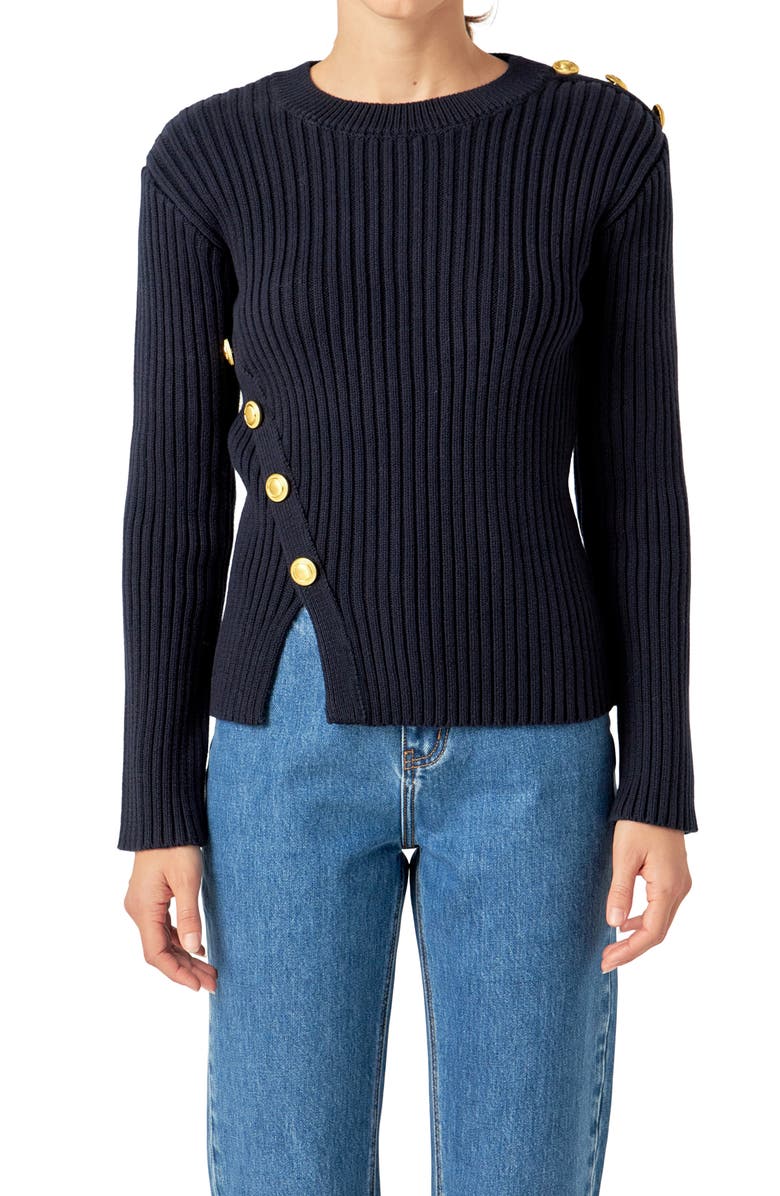 English Factory Button Detail Rib Sweater, Alternate, color, 